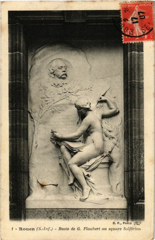 Carte postale ancienne Rouen-Buste de G.Flaubert au square Solferino à Rouen