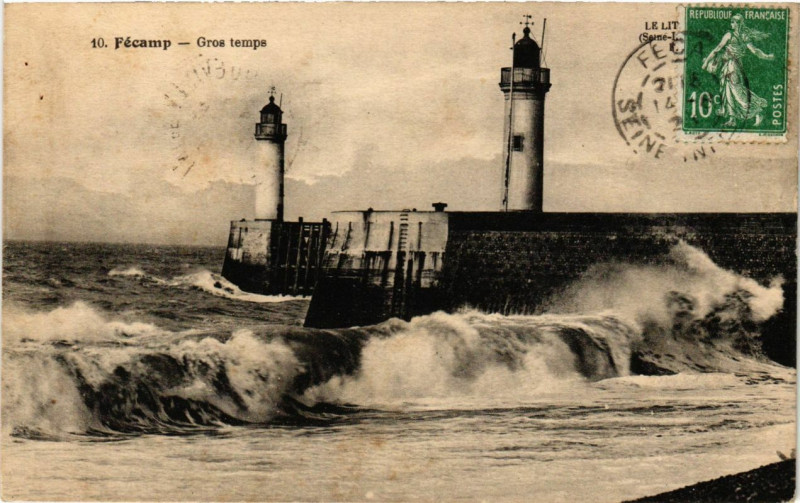 Carte postale ancienne Fecamp-Gros temps à Fécamp