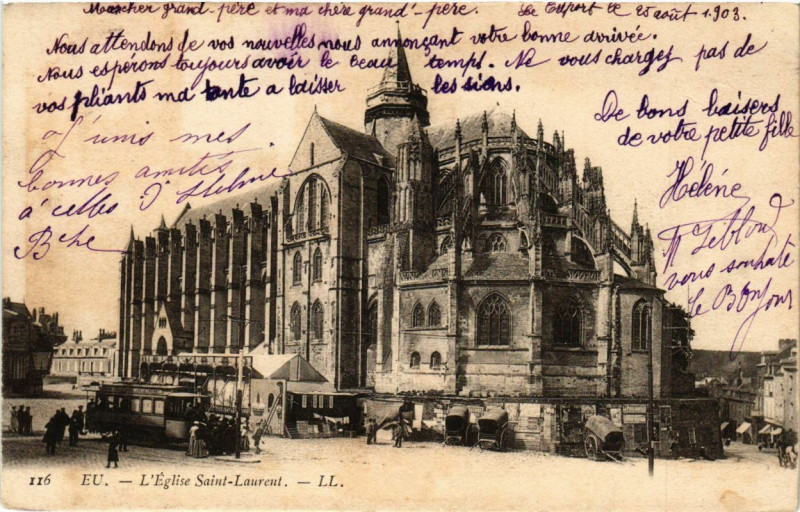 Carte postale ancienne Eu - L'Eglise Saint-Laurent à Eu