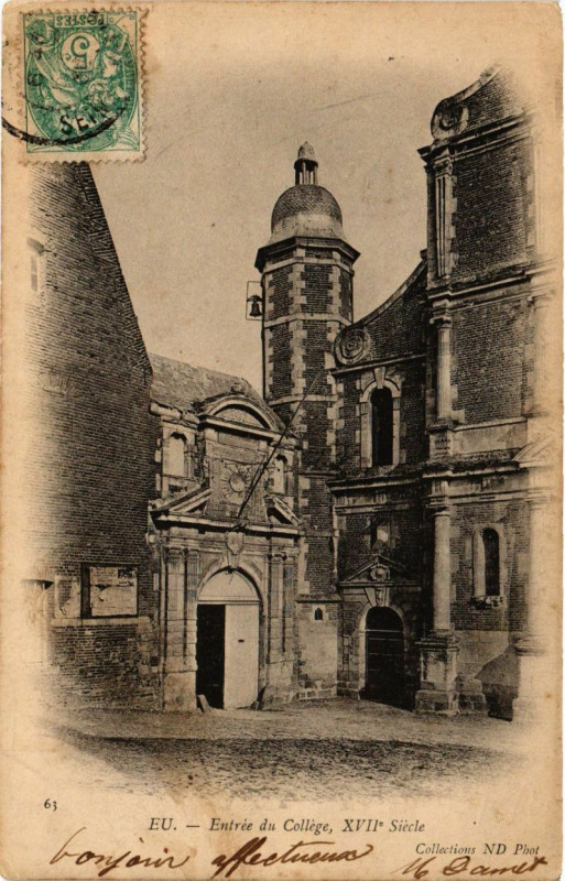 Carte postale ancienne Eu - Entrée du College à Eu
