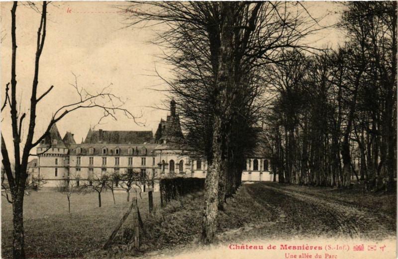Carte postale ancienne Chateau de Mesnieres-Une allée du Parc
