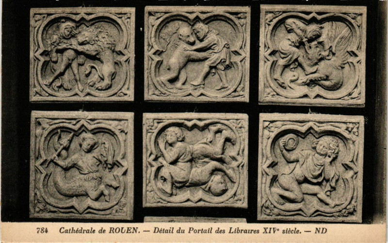 Carte postale ancienne Cathedrale de Rouen-Detail du Portail des Libraires à Rouen