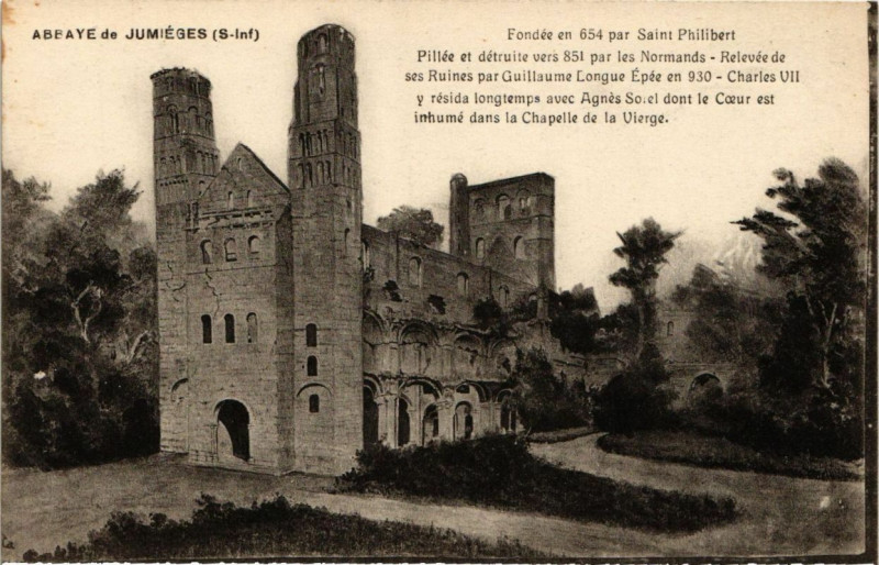 Carte postale ancienne Abbaye de Jumieges-Fondée en 654 par Saint-Philibert