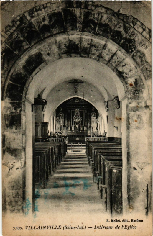 Carte postale ancienne Villainville - Interieur de l'Eglise à Villainville