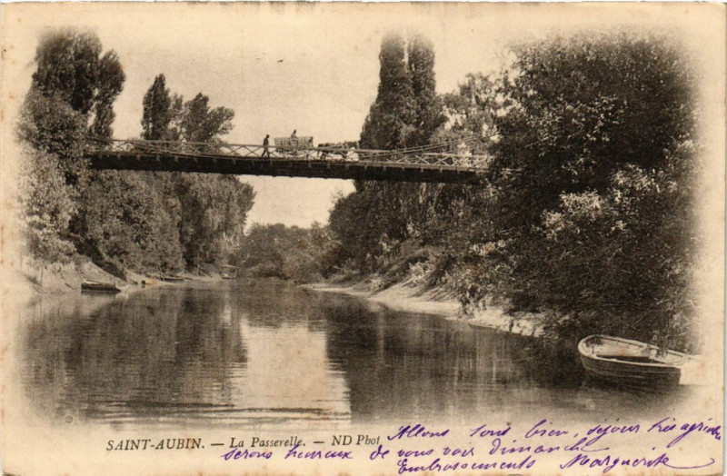 Carte postale ancienne Saint-Aubin - La Passerelle