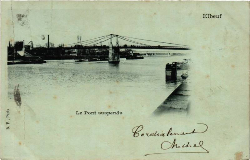 Carte postale ancienne Elbeuf - Le Pont Suspendu à Elbeuf