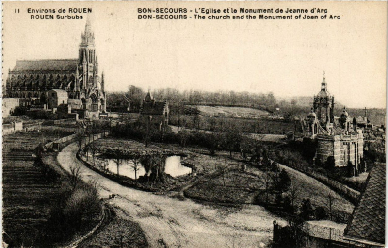 Carte postale ancienne Bon-Secours - Eglise et Monument de Jeanne d'Arc