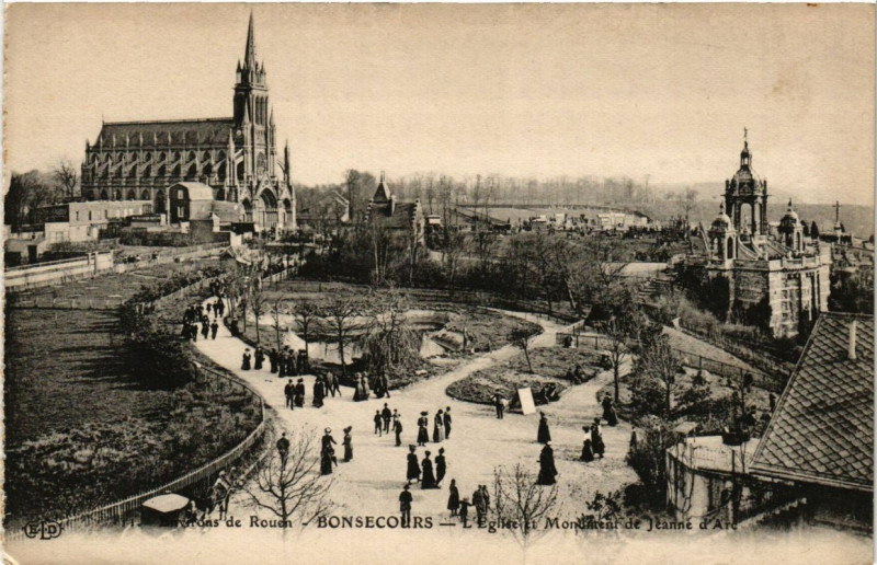 Carte postale ancienne Bon-Secours - Eglise et Monument de Jeanne d'Arc