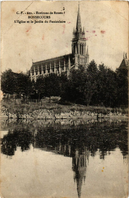 Carte postale ancienne Bon-Secours - Eglise et Jardin du Funiculaire