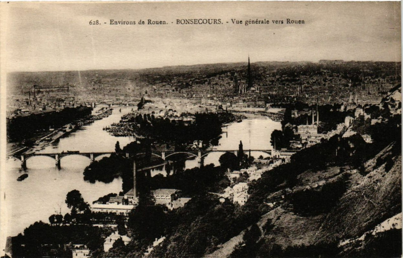 Carte postale ancienne Bon-Secours - Vue générale vers Rouen à Rouen