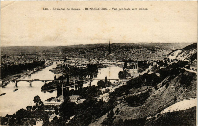 Carte postale ancienne Bon-Secours - Vue générale vers Rouen à Rouen
