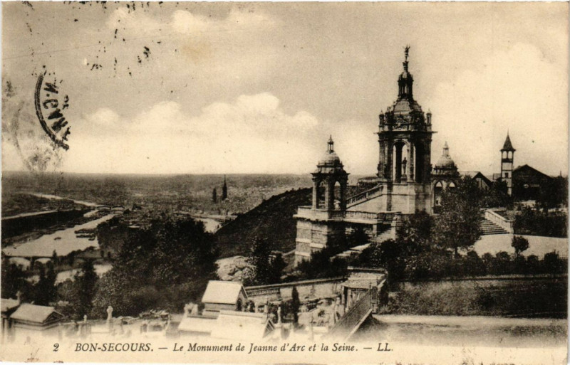 Carte postale ancienne Bon-Secours - Monument Jeanne d'Arc et la Seine