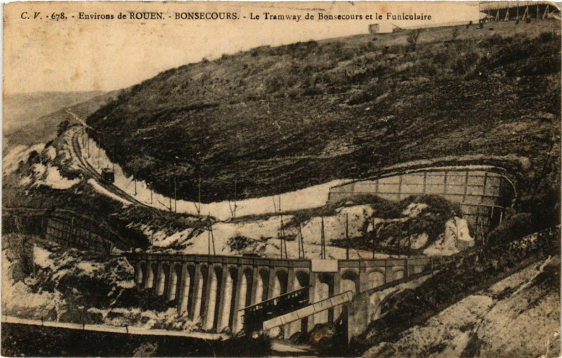 Carte postale ancienne Bon-Secours - Le Tramway et le Funiculaire