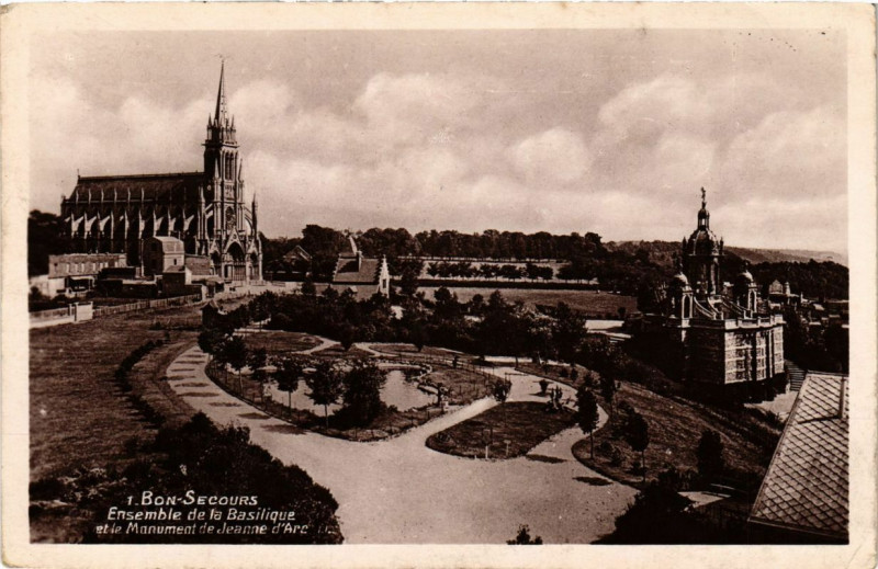 Carte postale ancienne Bon-Secours - Ensemble de la Basilique et le Monument