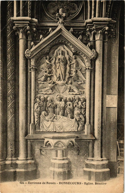 Carte postale ancienne Bon-Secours - Eglise. Benitier