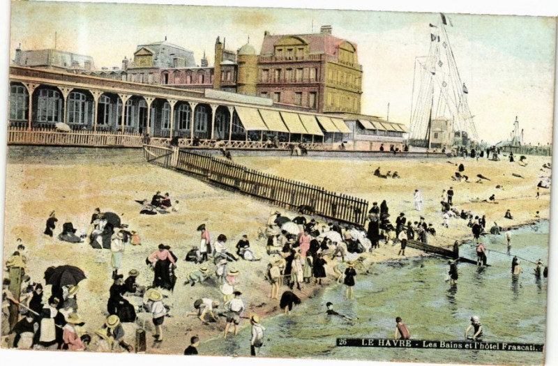 Carte postale ancienne Ed. Aqua 26 Le Havre-les-Bains et l'hotel Frascati au Havre