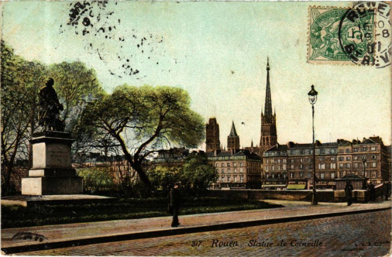 Carte postale ancienne Ed. Aqua 317 Rouen Statue de Corneille à Rouen