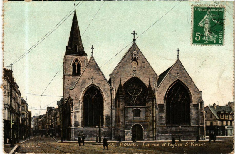 Carte postale ancienne Ed. Aqua 310 Rouen La rue et l'Eglise Saint-Vivien à Rouen