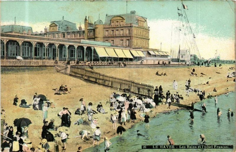 Carte postale ancienne Ed. Aqua 26 Le Havre-les-Bains et l'hotel Frascati au Havre