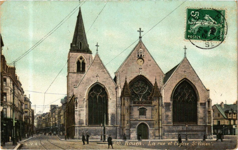Carte postale ancienne Ed. Aqua 2310 Rouen La rue et l'Eglise Saint-Vivien à Rouen