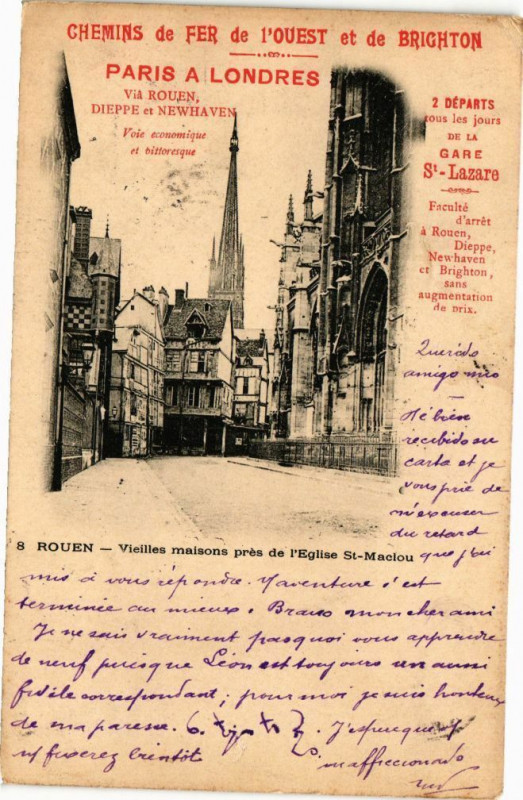 Carte postale ancienne Rouen-Vieilles maisons pres de l'Eglis Saint-Maclou à Rouen
