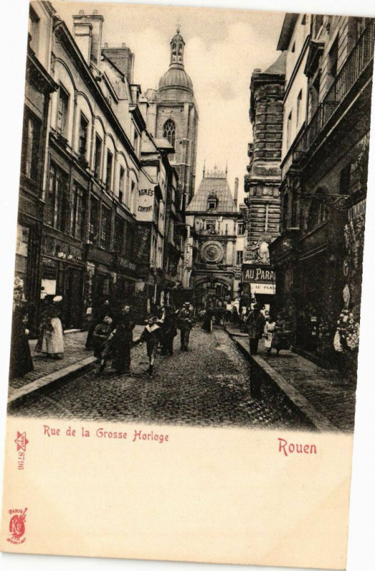 Carte postale ancienne Rouen-Rue de la Grosse Horloge à Rouen