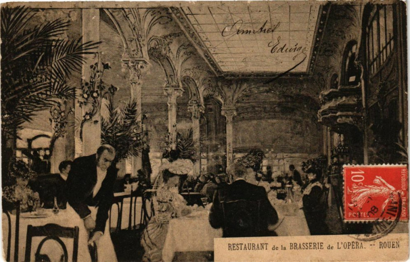 Carte postale ancienne Rouen-Restaurant de la Brasserie de l'Opera à Rouen