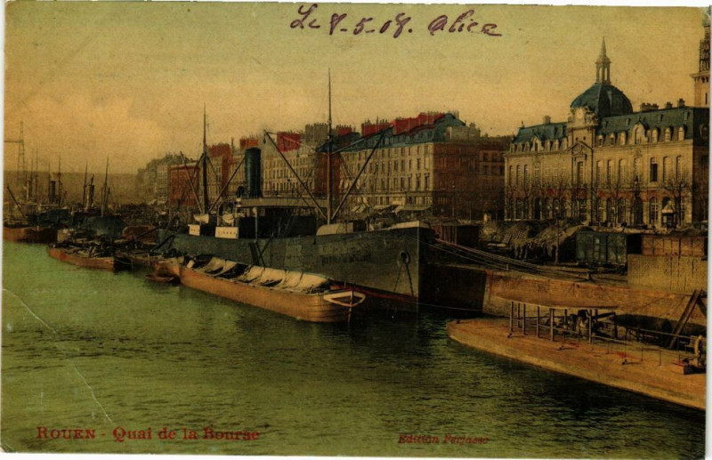Carte postale ancienne Rouen-Quai de la Bourse à Rouen
