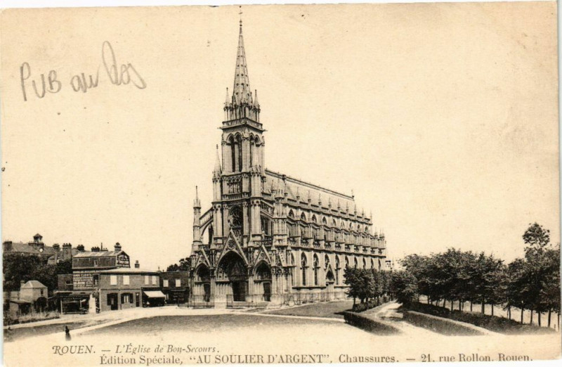 Carte postale ancienne Rouen-L'Eglise de Bon Secours à Rouen