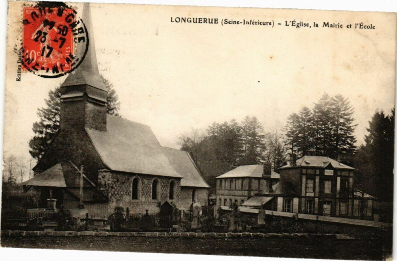Carte postale ancienne Longueure-L'Eglise la Mairie et l'Ecole à Eu