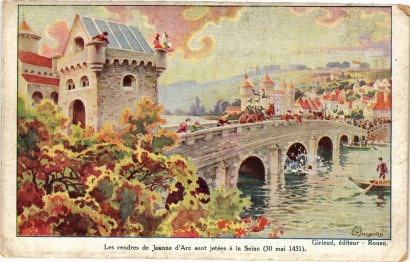 Carte postale ancienne Les cendres de Jeanne d'Arc sont jetées a la Seine