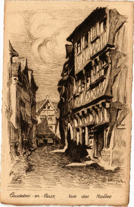 Carte postale ancienne Caudebec en Caux-Rue des Halles