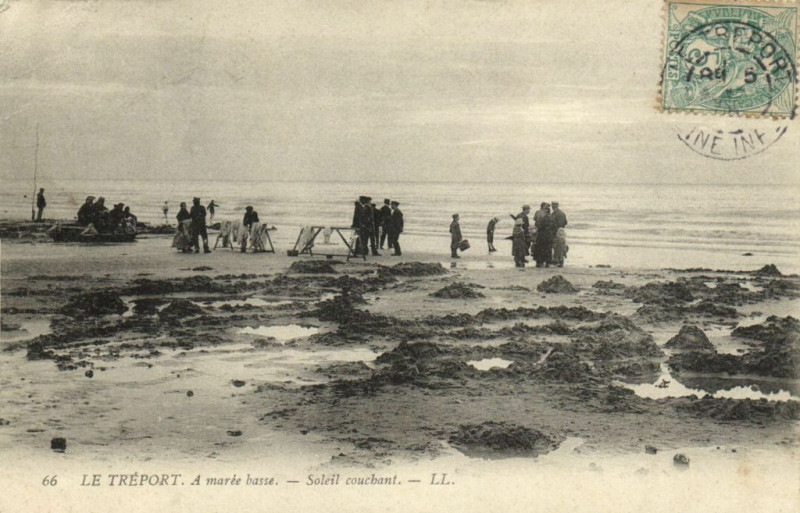 Carte postale ancienne Le Treport A marée basse - Soleil couchant