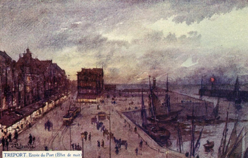 Carte postale ancienne Treport - Entrée du Port (Effet de nui)
