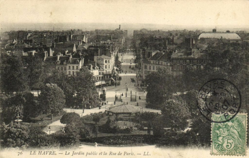 Carte postale ancienne Le Havre - Le Jardin public et la Rue de Paris au Havre