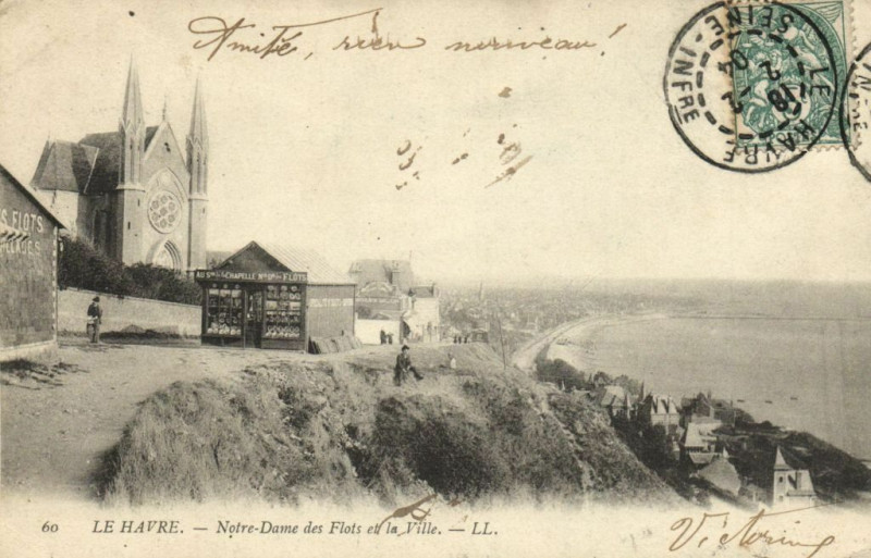 Carte postale ancienne Le Havre - Notre-Dame des Flots et la Ville au Havre