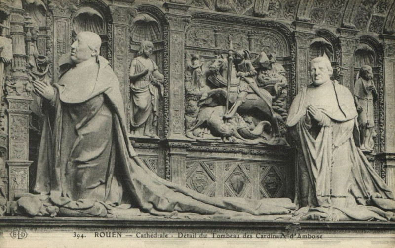 Carte postale ancienne Rouen - Cathedrale - Detail du Tombeau des Cardinaux d'Amboise à Rouen