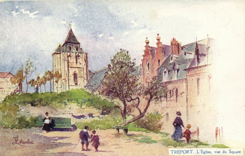Carte postale ancienne Treport - L'Eglise vue du Square