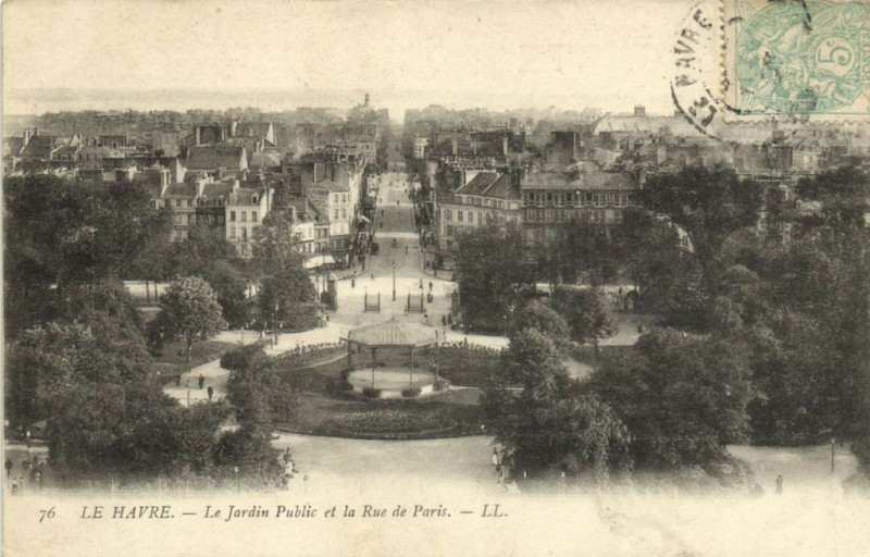 Carte postale ancienne Le Havre - Le Jardin Public et la Rue de Paris au Havre