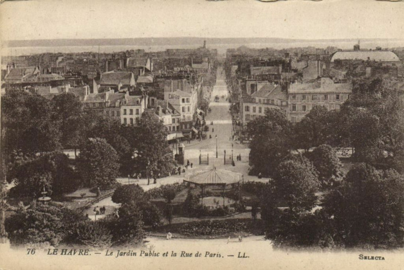 Carte postale ancienne Le Havre - Le Jardin Public et La Rue de Paris au Havre