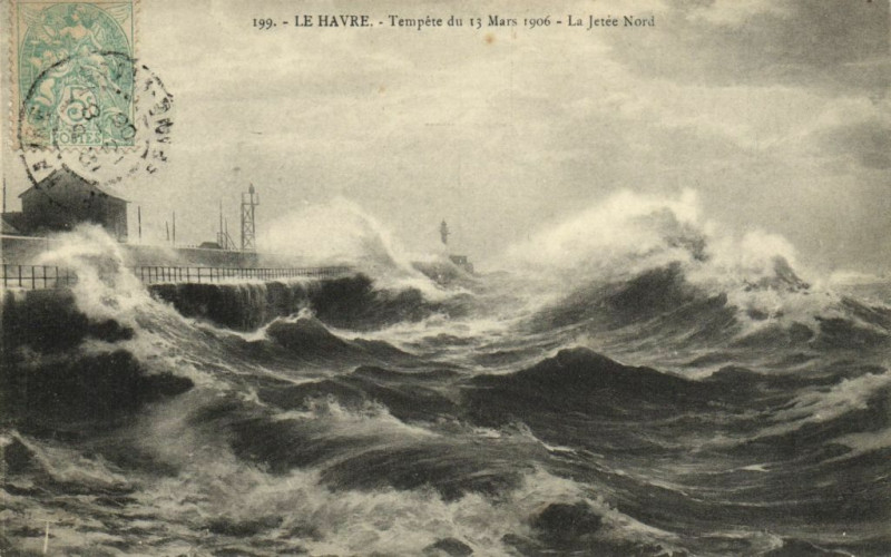 Carte postale ancienne Le Havre - Tempete du 13 Mars 1906 - La Jetée Nord au Havre