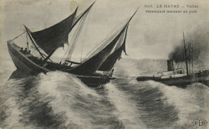 Carte postale ancienne Le Havre - Voilier desempare rentrant au port au Havre