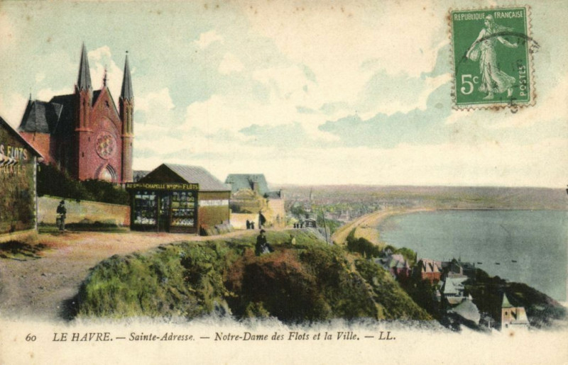 Carte postale ancienne Le Havre - Sainte-Adresse - Notre-Dame des Flots et la Ville au Havre