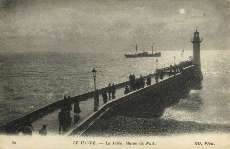 Carte postale ancienne Le Havre - La Jetée Marée de Nuit au Havre