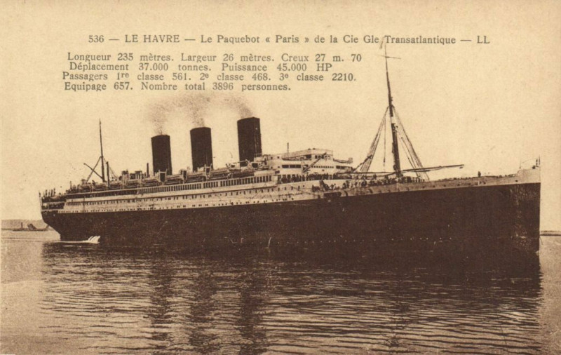 Carte postale ancienne Le Havre - Le Paquebot Paris de la Cie Gle Transatlantique au Havre