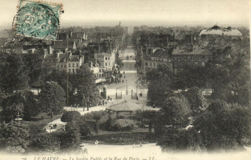 Carte postale ancienne Le Havre - Le Jardin Public et la Rue de Paris au Havre