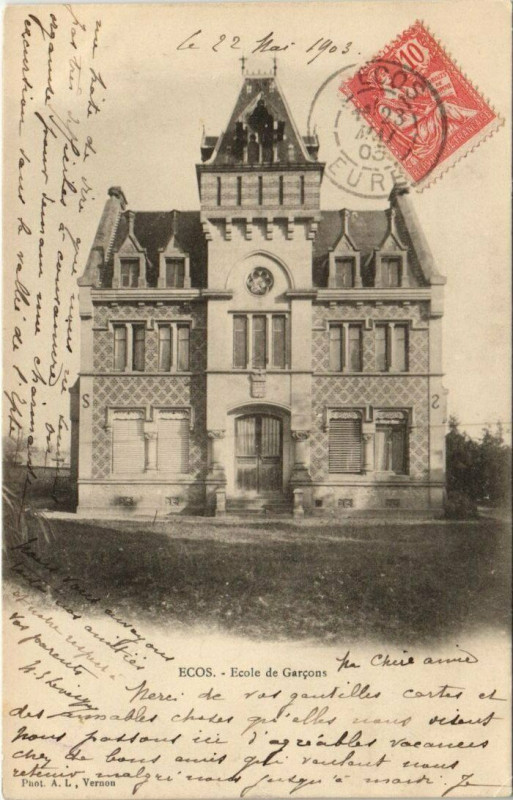 Carte postale ancienne Ecos-Ecole de Garcons