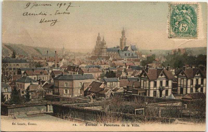 Carte postale ancienne Evreux-Panorama de la Ville à Évreux