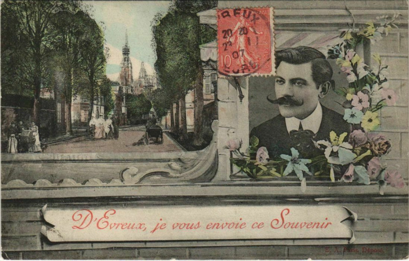 Carte postale ancienne D'Evreux je vous envoie ce Souvenir