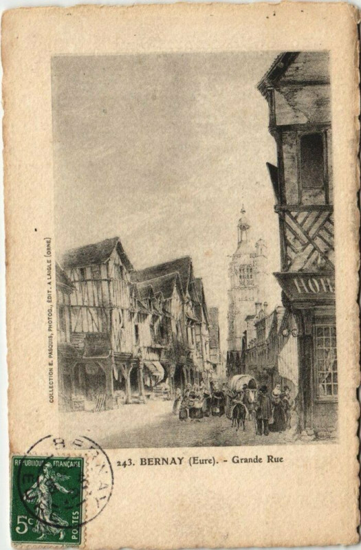 Carte postale ancienne Bernay-Grande Rue à Bernay